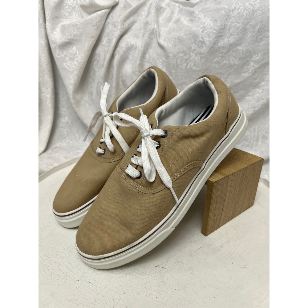 Chaps Mens Tan Canvas Low Top Lace Up Sneakers Size 9.5 Khaki Casual Shoes